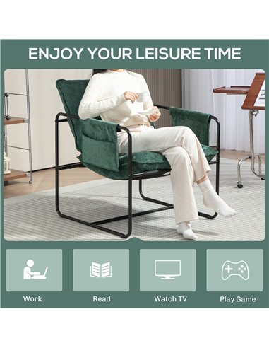 HOMCOM Minimal Padded Accent Chair, with Pockets - Green