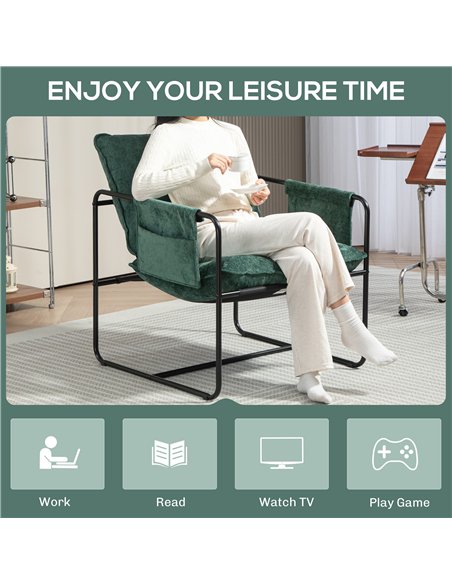 HOMCOM Minimal Padded Accent Chair, with Pockets - Green - pic 150691 | FastDaddyshop