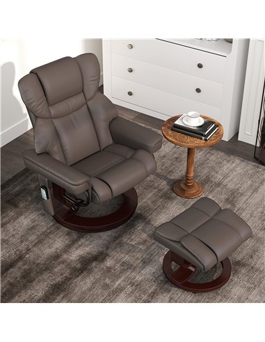 HOMCOM Massage Recliner Chair with Footstool, Upholstered Reclining Armchair with Adjustable Backrest, Steel Frame and Wood Base