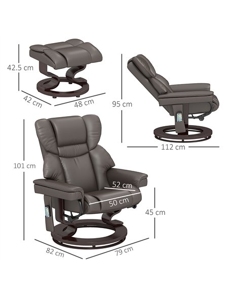 HOMCOM Massage Recliner Chair with Footstool, Upholstered Reclining Armchair with Adjustable Backrest, Steel Frame and Wood Base - pic 150696 | FastDaddyshop