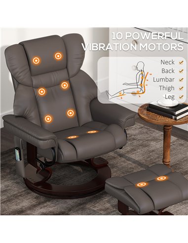 HOMCOM Massage Recliner Chair with Footstool, Upholstered Reclining Armchair with Adjustable Backrest, Steel Frame and Wood Base