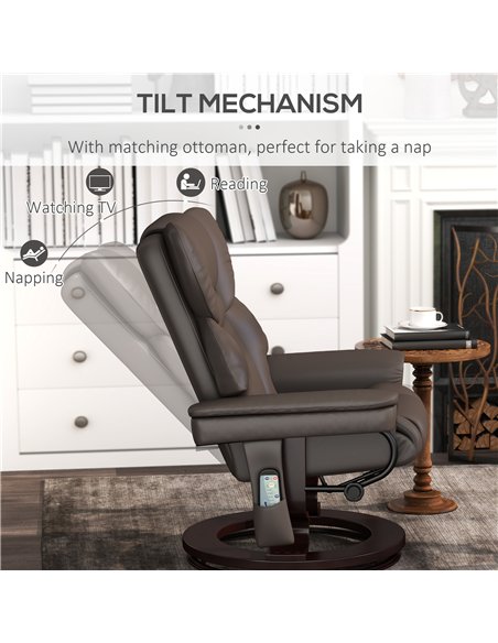 HOMCOM Massage Recliner Chair with Footstool, Upholstered Reclining Armchair with Adjustable Backrest, Steel Frame and Wood Base - pic 150698 | FastDaddyshop