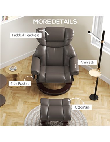 HOMCOM Massage Recliner Chair with Footstool, Upholstered Reclining Armchair with Adjustable Backrest, Steel Frame and Wood Base