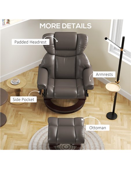 HOMCOM Massage Recliner Chair with Footstool, Upholstered Reclining Armchair with Adjustable Backrest, Steel Frame and Wood Base - pic 150700 | FastDaddyshop