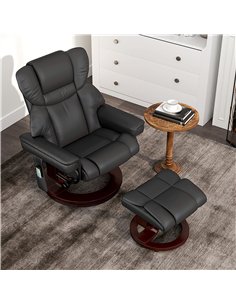 HOMCOM Massage Recliner Chair with Footstool, Upholstered Reclining Armchair with Adjustable Backrest, Steel Frame and Wood Base 2