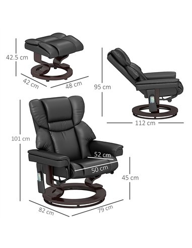 HOMCOM Massage Recliner Chair with Footstool, Upholstered Reclining Armchair with Adjustable Backrest, Steel Frame and Wood Base