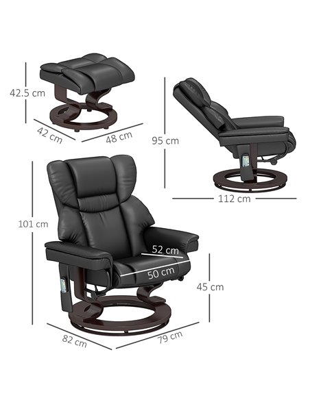 HOMCOM Massage Recliner Chair with Footstool, Upholstered Reclining Armchair with Adjustable Backrest, Steel Frame and Wood Base - pic 150705 | FastDaddyshop