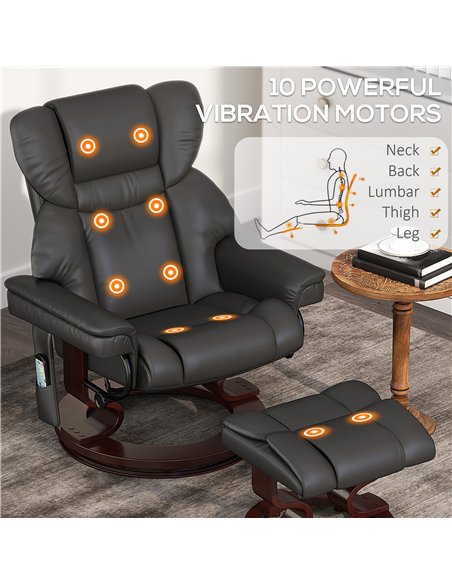 HOMCOM Massage Recliner Chair with Footstool, Upholstered Reclining Armchair with Adjustable Backrest, Steel Frame and Wood Base - pic 150706 | FastDaddyshop