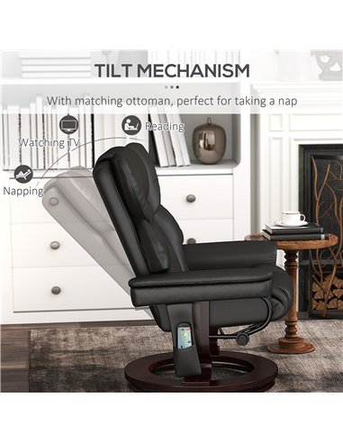 HOMCOM Massage Recliner Chair with Footstool, Upholstered Reclining Armchair with Adjustable Backrest, Steel Frame and Wood Base