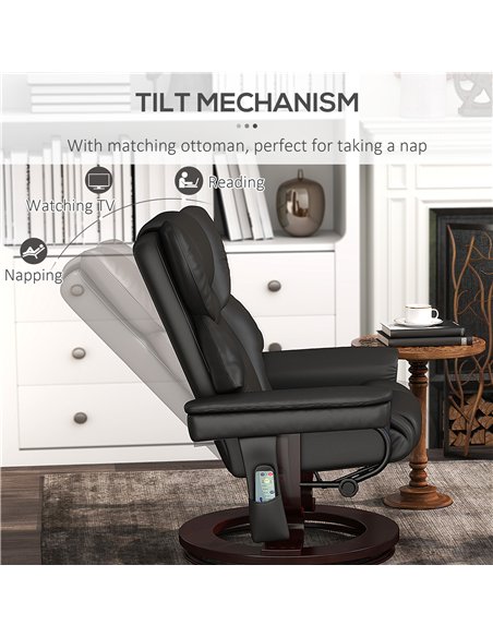HOMCOM Massage Recliner Chair with Footstool, Upholstered Reclining Armchair with Adjustable Backrest, Steel Frame and Wood Base - pic 150707 | FastDaddyshop