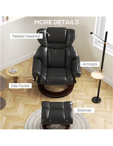 HOMCOM Massage Recliner Chair with Footstool, Upholstered Reclining Armchair with Adjustable Backrest, Steel Frame and Wood Base