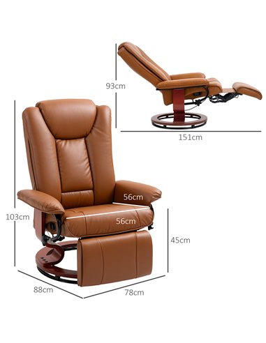 HOMCOM Faux Leather Recliner Chair - Brown