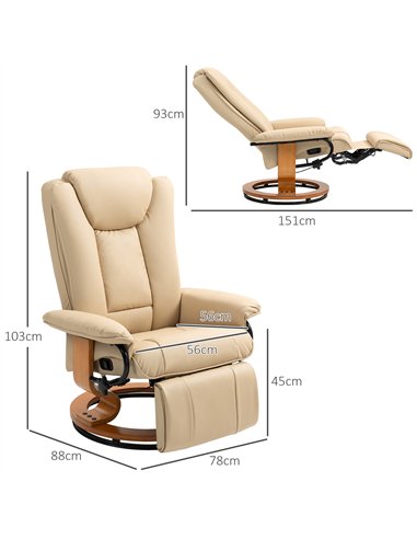 HOMCOM Faux Leather Recliner Chair - Beige