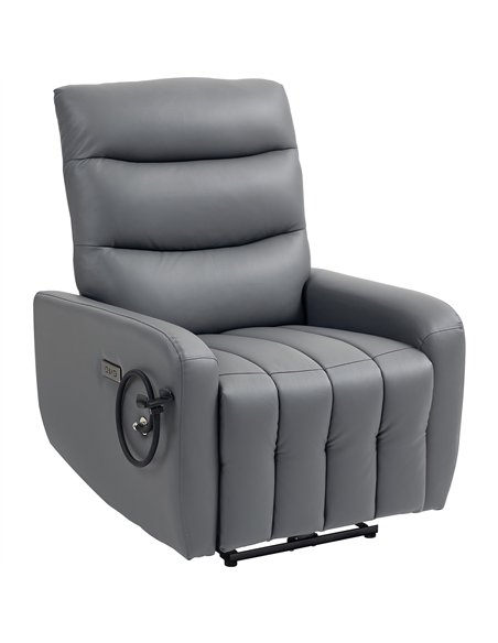 HOMCOM Electric Recliner Armchair with USB + Type C Charge Port, Phone Holder, PU Leather Reclining Chair with Adjustable Leg Re - pic 150748 | FastDaddyshop