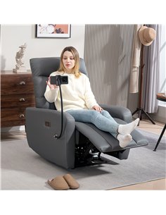 HOMCOM Electric Recliner Armchair with USB + Type C Charge Port, Phone Holder, PU Leather Reclining Chair with Adjustable Leg Re 2