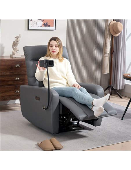 HOMCOM Electric Recliner Armchair with USB + Type C Charge Port, Phone Holder, PU Leather Reclining Chair with Adjustable Leg Re - pic 150749 | FastDaddyshop