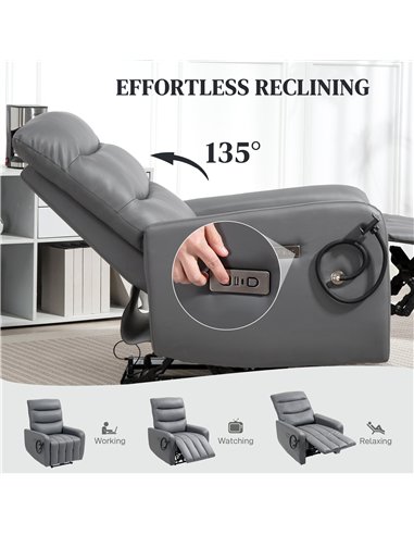 HOMCOM Electric Recliner Armchair with USB + Type C Charge Port, Phone Holder, PU Leather Reclining Chair with Adjustable Leg Re