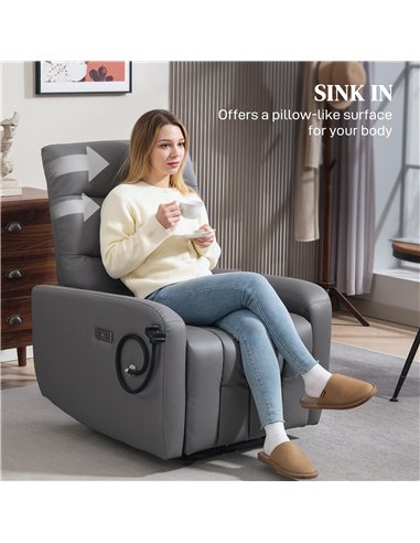 HOMCOM Electric Recliner Armchair with USB + Type C Charge Port, Phone Holder, PU Leather Reclining Chair with Adjustable Leg Re