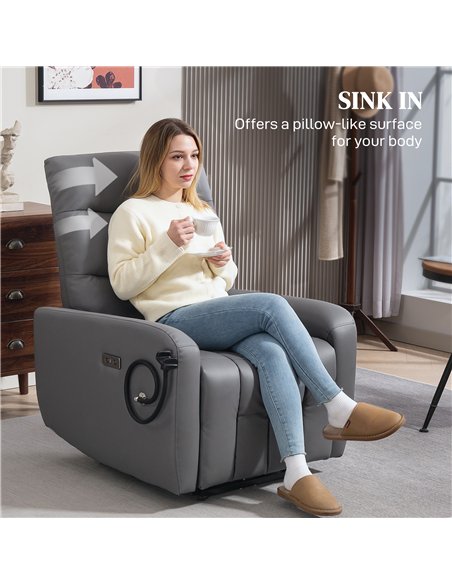 HOMCOM Electric Recliner Armchair with USB + Type C Charge Port, Phone Holder, PU Leather Reclining Chair with Adjustable Leg Re - pic 150753 | FastDaddyshop