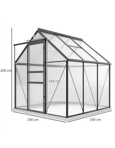 Outsunny 190 x 190cm Walk-In Polycarbonate Greenhouse - Grey