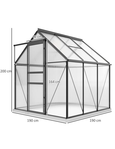 Outsunny 190 x 190cm Walk-In Polycarbonate Greenhouse - Grey - pic 150759 | FastDaddyshop