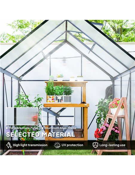 Outsunny 190 x 190cm Walk-In Polycarbonate Greenhouse - Grey - pic 150760 | FastDaddyshop