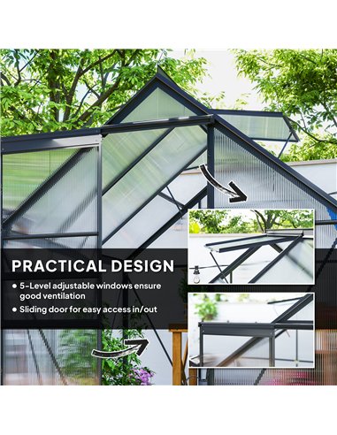 Outsunny 190 x 190cm Walk-In Polycarbonate Greenhouse - Grey