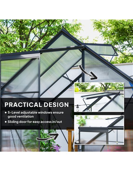 Outsunny 190 x 190cm Walk-In Polycarbonate Greenhouse - Grey - pic 150761 | FastDaddyshop