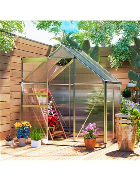 Outsunny 192.5 x 131cm Walk-In Polycarbonate Greenhouse - Silver-Tone - pic 150767 | FastDaddyshop