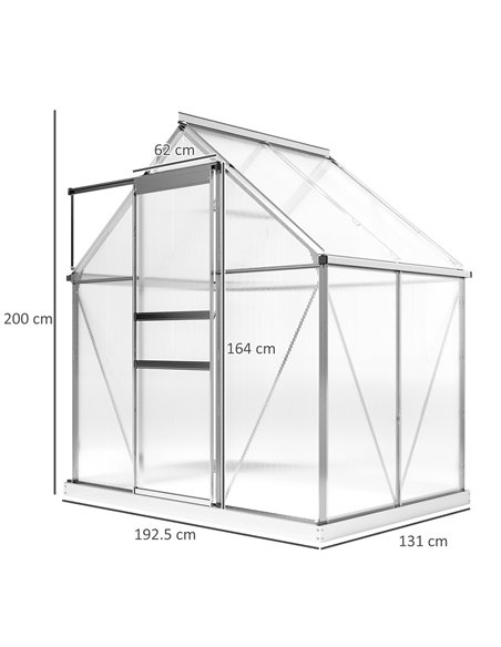 Outsunny 192.5 x 131cm Walk-In Polycarbonate Greenhouse - Silver-Tone - pic 150768 | FastDaddyshop