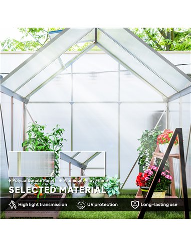 Outsunny 192.5 x 131cm Walk-In Polycarbonate Greenhouse - Silver-Tone