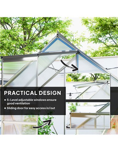 Outsunny 192.5 x 131cm Walk-In Polycarbonate Greenhouse - Silver-Tone