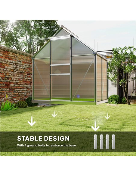 Outsunny 192.5 x 131cm Walk-In Polycarbonate Greenhouse - Silver-Tone - pic 150771 | FastDaddyshop