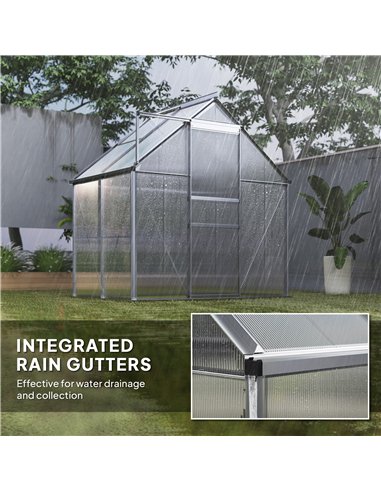 Outsunny 192.5 x 131cm Walk-In Polycarbonate Greenhouse - Silver-Tone