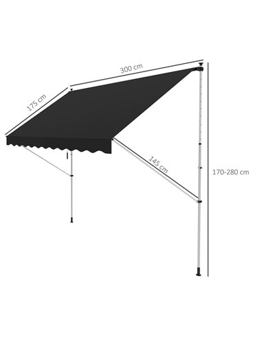 Outsunny 3x1.5m  Adjustable Outdoor Aluminium Frame Awning Black