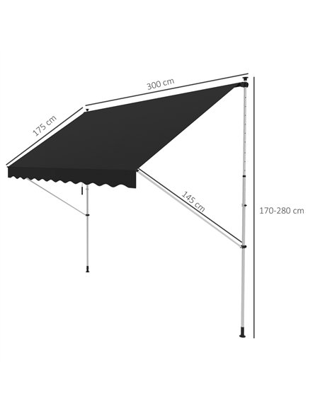 Outsunny 3x1.5m  Adjustable Outdoor Aluminium Frame Awning Black - pic 150795 | FastDaddyshop
