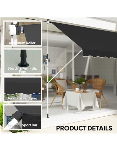 Outsunny 3x1.5m  Adjustable Outdoor Aluminium Frame Awning Black
