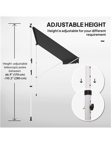 Outsunny 3x1.5m  Adjustable Outdoor Aluminium Frame Awning Black