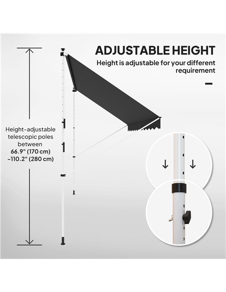 Outsunny 3x1.5m  Adjustable Outdoor Aluminium Frame Awning Black - pic 150799 | FastDaddyshop