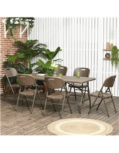Outsunny Patio 7 PCs Resin Rattan Dining Set with Foldable Chairs and Table, Dark Brown 2