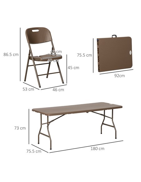 Outsunny Patio 7 PCs Resin Rattan Dining Set with Foldable Chairs and Table, Dark Brown - pic 15081 | FastDaddyshop