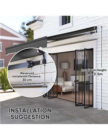 Outsunny 3 x 2.5m Electric Awning with Remote Controller, Aluminium Frame DIY Retractable Awning, UV30+ Sun Shade Canopy for Gar