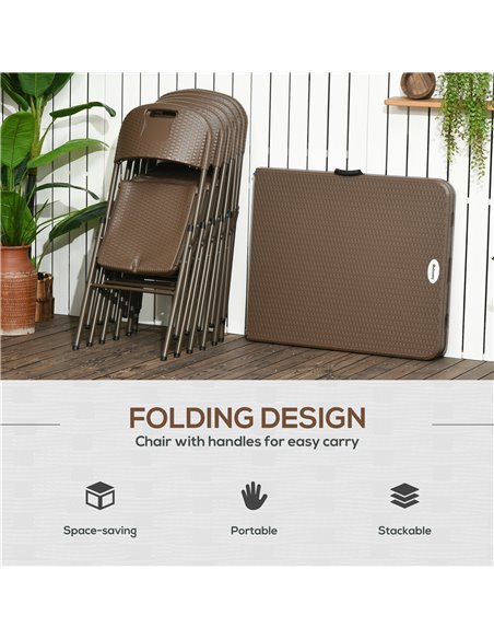 Outsunny Patio 7 PCs Resin Rattan Dining Set with Foldable Chairs and Table, Dark Brown - pic 15083 | FastDaddyshop