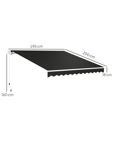 Outsunny 3 x 2.5m Garden Patio Manual Awning, Retractable Canopy Sun Shade Shelter with Fittings and Crank Handle, Black