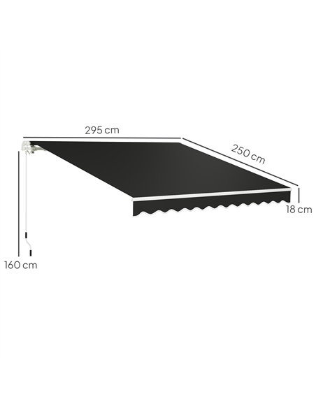 Outsunny 3 x 2.5m Garden Patio Manual Awning, Retractable Canopy Sun Shade Shelter with Fittings and Crank Handle, Black - pic 150831 | FastDaddyshop