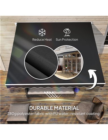 Outsunny 3 x 2.5m Garden Patio Manual Awning, Retractable Canopy Sun Shade Shelter with Fittings and Crank Handle, Black