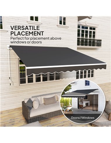 Outsunny 3 x 2.5m Garden Patio Manual Awning, Retractable Canopy Sun Shade Shelter with Fittings and Crank Handle, Black