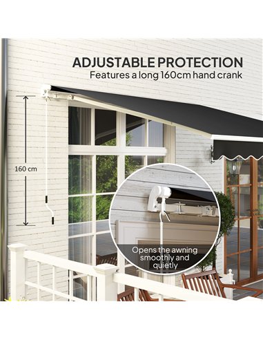 Outsunny 3 x 2.5m Garden Patio Manual Awning, Retractable Canopy Sun Shade Shelter with Fittings and Crank Handle, Black