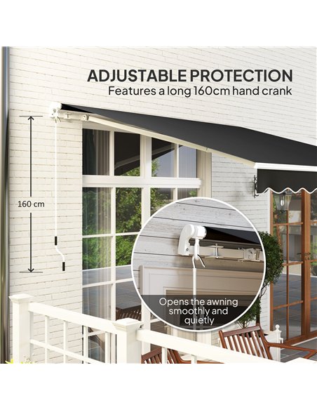 Outsunny 3 x 2.5m Garden Patio Manual Awning, Retractable Canopy Sun Shade Shelter with Fittings and Crank Handle, Black - pic 150834 | FastDaddyshop