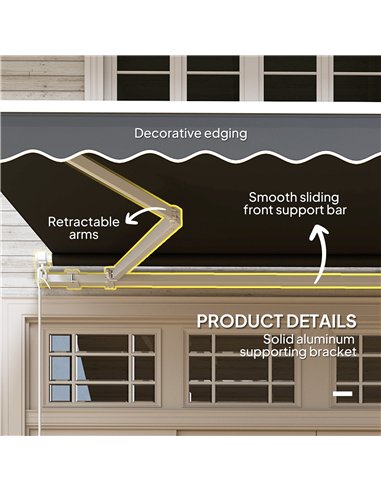 Outsunny 3 x 2.5m Garden Patio Manual Awning, Retractable Canopy Sun Shade Shelter with Fittings and Crank Handle, Black